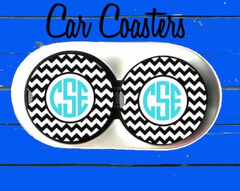 Monogrammed Car Coaster,Black Chevron, Cup Holder Coasters,Monogrammed car coaster,Personalized Coaster, Gift, Party Gift