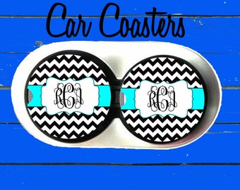 Monogrammed Car Coaster,Black Chevron, Cup Holder Coasters,Monogrammed car coaster,Personalized Coaster, Gift, Party Gift
