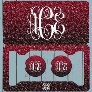 Red Black Ombre Glitter(NOT ACTUAL GLITTER)License Plate-Monogram Car Tag, Vine Font, Front License Plate Personalized Plate, Car Coaster,