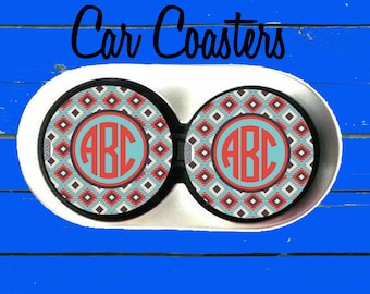 Personalized Car Coaster, Aztec Print, Cup Holder Coasters,Monogrammed car coaster, Gift, Party Gift