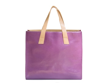 Pastel Pink Purple and Blush Patent Pebble Leather Colorblock Crossbody Holgram Tote Bag
