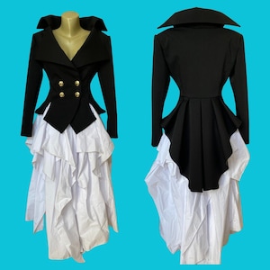 Formal womens Tailcoat, Tuxedo tails women, Black tailcoat, Steampunk jacket, Black flared jacket, Burlesque coat