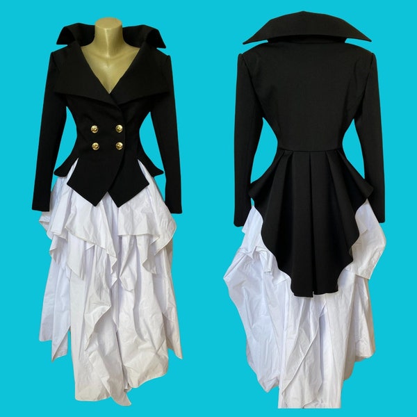 Manteau de queue formel pour femmes, queues de smoking pour femmes, manteau de queue noir, veste steampunk, veste évasée noire, manteau burlesque