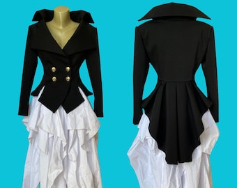 Formal womens Tailcoat, Tuxedo tails women, Black tailcoat, Steampunk jacket, Black flared jacket, Burlesque coat