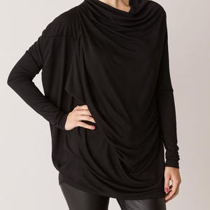 Womens Black Asymmetrische Baumwolle Lässige Extravagante Top Tunika Bluse