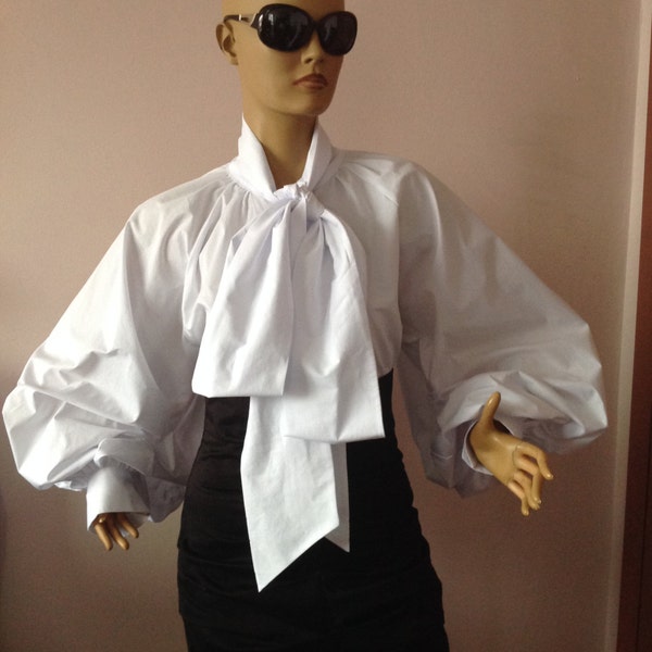 White Bow blouse,Women Cotton Formal Blouse,Cocktail White Top,White Women's Shirt,Artsy White Blouse