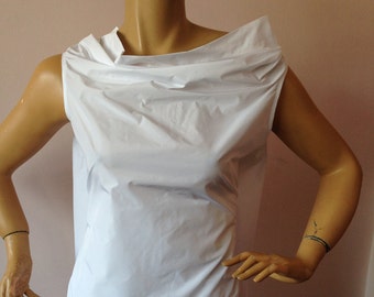 Extravagant asymmetric taffeta summer top/ White blouse , Minimalist top