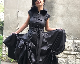 Black steampunk dress, Gothic , Burlesque Dress, Grunge Black dress, Asymmetrical Hitched Party Dress