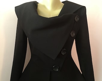 Black Womens Jacket, Punk Jacket, Avant Garde Jacket, Blazer Jacket, Long Sleeve Jacket, Flared Jacket, Asymmetrical Coat, Tailored Jacket