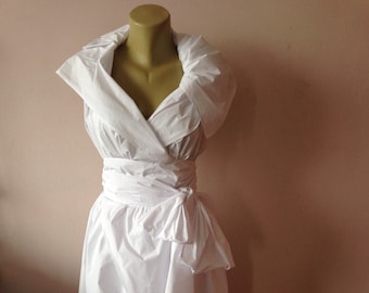White taffeta cocktail dress, Vintage Style Bridesmaid Coctail Prom Dress White Taffeta, Size Small