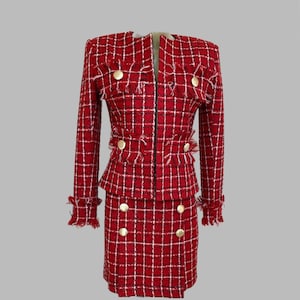 Tweed set for women, Green, Red , Burgundy tailored skirt suit, Formal green suit, Custom made business suit