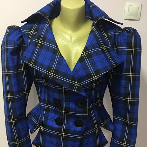 Tartan Checked Navy Green Tailored Jacket Vintage Style Plaid - Etsy