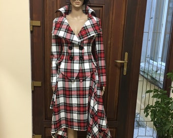 Biała sukienka w kratkę w kratkę Stewart, garnitur szyty na miarę / damska marynarka w kratę / szkocka marynarka w kratę / asymetryczna spódnica w kratę w stylu Westwood