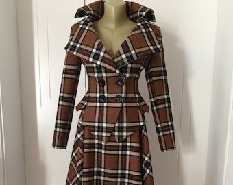 Brown Wool Tartan tailored suit, Tweed checked suit blazer, Womens plaid coat, Scottish  tartan plaid blazer