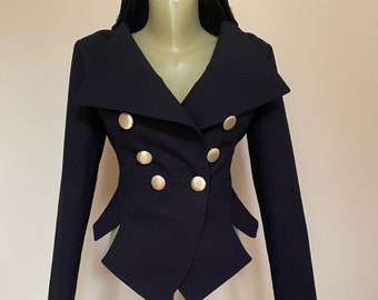 Damen schwarze Jacke mit goldenen Knöpfen, ausgestattet Blazer, schwarz geschneidert Blazer, Steampunk schwarze Jacke, Goth Blazer, schwarze Partyjacke