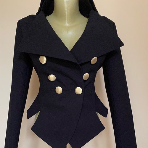 Women's Black Jacket With Gold Buttons Fitted Blazer - Etsy
