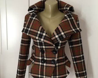 Veste sur mesure Tartan en laine marron, blazer à carreaux Tweed, manteau à carreaux pour femme, blazer à carreaux tartan écossais