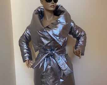 metallic silver puffer