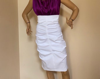 Witte kokerrok met hoge taille: katoenen kantoorrok