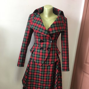 Vintage Tartan tailored suit /womens plaid jacket// lady blazer/asymmertic skirt in Westwood style