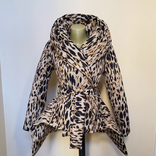 Winter Asymmetric Coat Jacket, Extravagant Leopard print Jacket, Hooded Jacket, Puffer Jacket, Gothic Jacket, Animal print coat