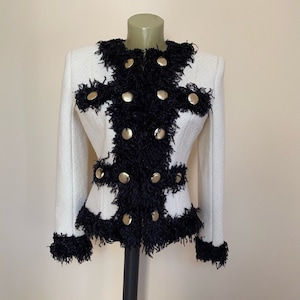 White tweed formal blazer for women’s, Custom made luxury women jacket with gold buttons