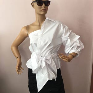 Wrapped top, Black Minimalist/Assymetrical Lagenlook Blouse/ Womens Extravagant Top, Off shoulder blouse, Extravagant top