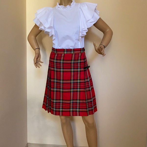 Jupe en tartan Royal Stewart rouge, Tartan, plaid, jupe en kilt plissée de longueur de genou