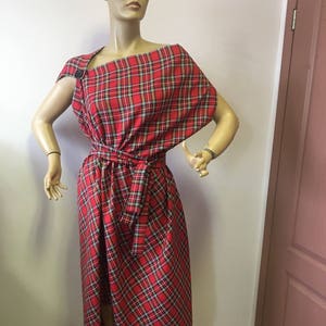Red tartan checked Royal Stewart dress,Womens casual dress,Asymmetrical Tartan dress pinafore/oversized dress/plaid dress