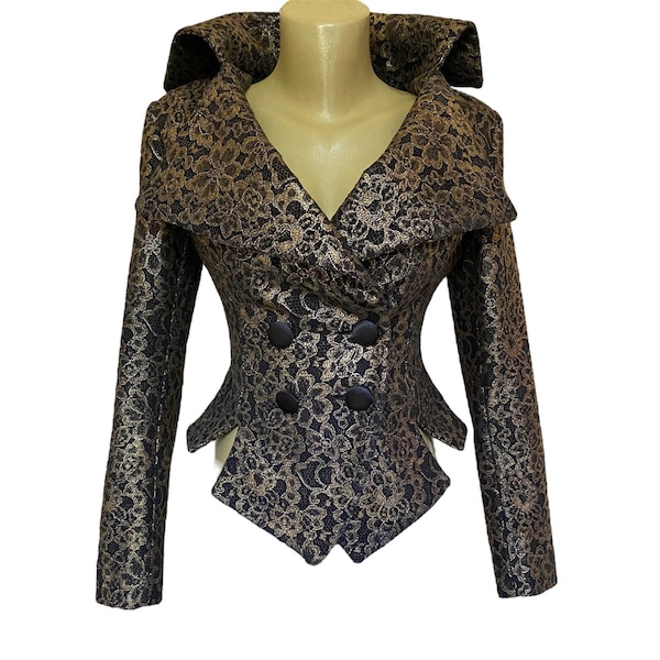 Formal antique gold lace jacket, Bronze steampunk wedding blazer