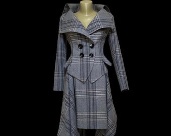 Grey, Gray plaid suit,  Wool Tartan tailored suit, Tweed checked suit blazer, Womens plaid coat, Scottish  tartan plaid blazer