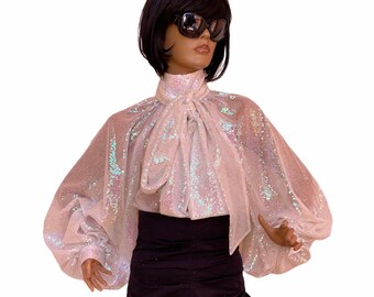 Blouse - White Iridescent Sequin with Ties