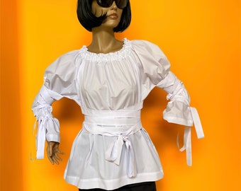 Cotton Pirate Wench Blouse, Renaissance Costume Top