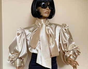 black satin blouse with bow