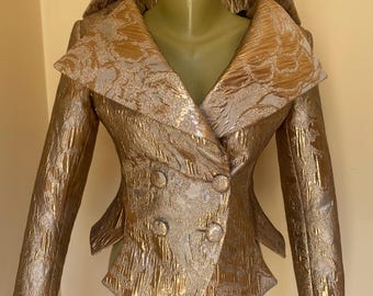 Blazer llamativo de brocado color oro rosa: elegante chaqueta de noche para eventos formales y ocasiones especiales.