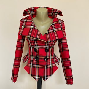 Red tartan plaid jacket,Tailored jacket blazer, Steampunk Gothic Punk Grunge Jacket , Red royal stewart Scottish Tartan , Plaid Kilt Jacket