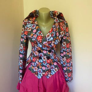 Bold Floral Cotton Jacket for Women, Fitted Digital Print Blazer, Colorful Tailored Statement Coat, Handmade Spring Fall Resort Outerwear