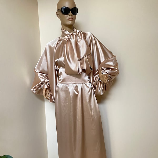 Robe en satin long en or rose, robe maxi de demoiselle d’honneur, robe en satin formel, robe en satin noeud papillon, robe en satin cocktail, robe de bal de taille Plus