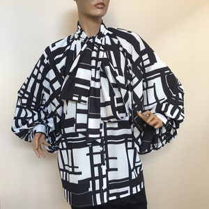 Formal Womens silk blouse/ Printed cocktail satin blouse/Satin Bow Blouse, Multicolored Shirt