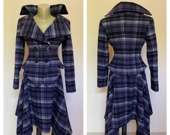 Purple plaid suit,  Wool Tartan tailored suit, Tweed checked suit blazer, Womens plaid coat, Scottish  tartan plaid blazer