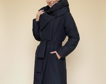 Oversized Black Puffer Coat for Women, Quilted Long Winter Jacket, Elegant Warm Blanket Coat