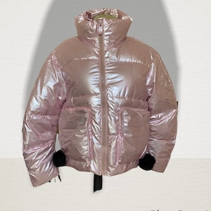Pink shiny winter short down jacket size XL