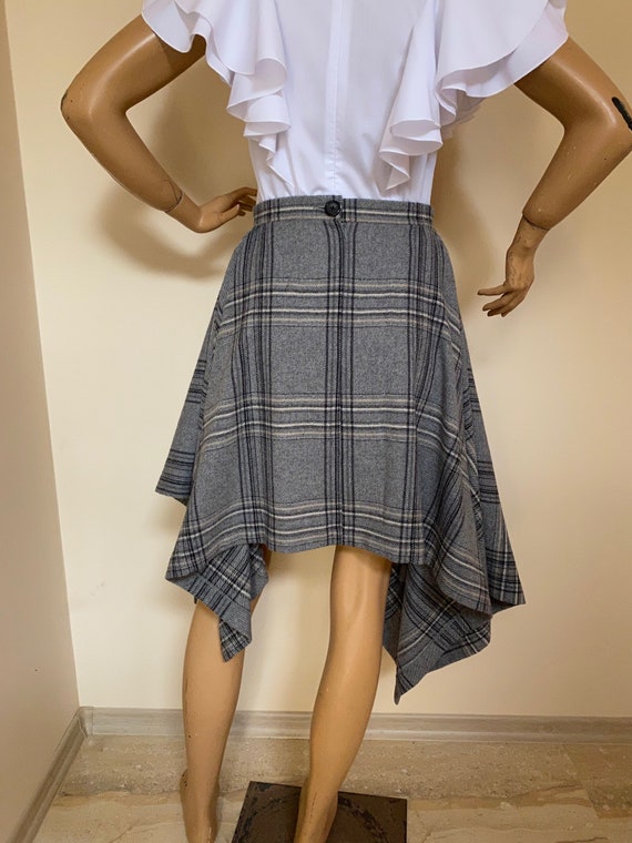 Wool Grey Plaid Skirt Asymmetrical Plaid Skirt Tweed Tartan - Etsy
