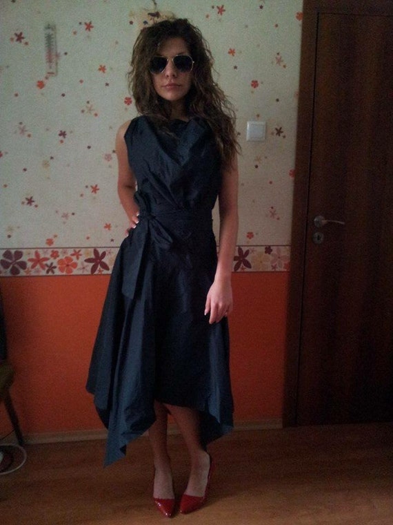 Black dress, Taffeta dress, Cocktail dress, Bridesmaid dress, Steampunk dress, Black prom dress, Party dress, One shoulder dress