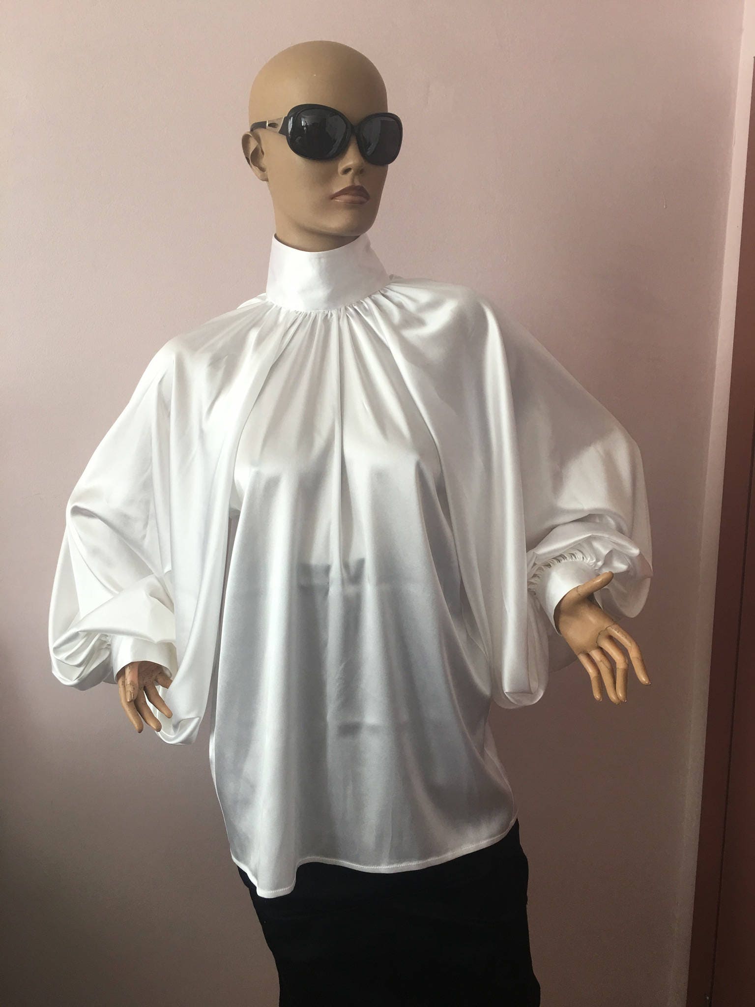 Black Bow blouse,Black Cotton Formal Blouse,Cocktail White Top,White Womens Shirt,Artsy White Blouse