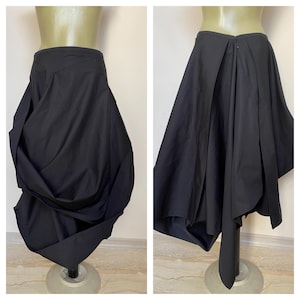 Mid length black cotton skirt, Casual asymmetrical skirt, Extravagant black skirt, Summer skirt, Bubble skirt