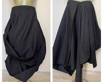 Mid length black cotton skirt, Casual asymmetrical skirt, Extravagant black skirt, Summer skirt, Bubble skirt