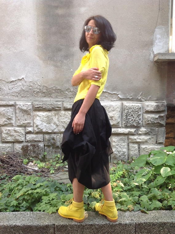 Black Bubble Skirt,tulip Tunic,lagenlook Draped Skirt,cotton