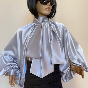 Formal Womens Satin Bow Blouse Silver Cocktail Satin Blouse - Etsy