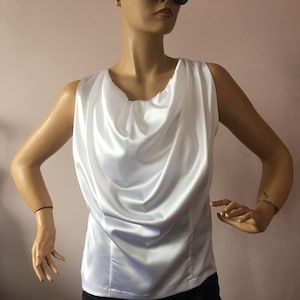 Satin blouse,Ladies White cocktail satin blouse/Drapped prom Satin Blouse, Shirt/ Evening white satin top